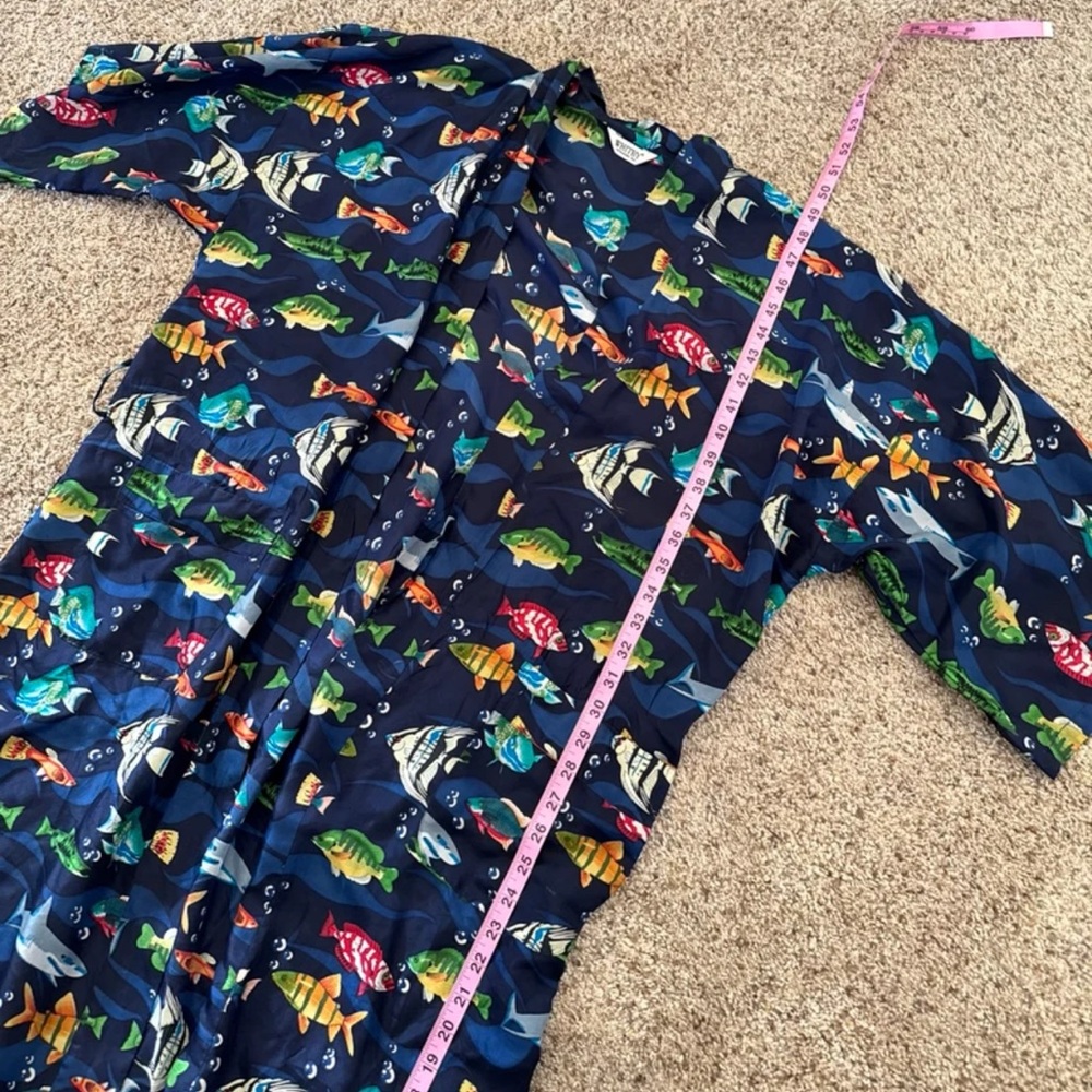 Vintage Whitby 100% SILK Fish Print Robe Kimono Swimsuit Coverup One Size - Picture 11 of 12